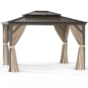 Gazebo Moderno 3x3,6m Impermeabile con Struttura in Metallo e Tetto Rigido a Doppia Falda per Esterni, Cortili, Ville e Parchi - Portatile - Product Image 2