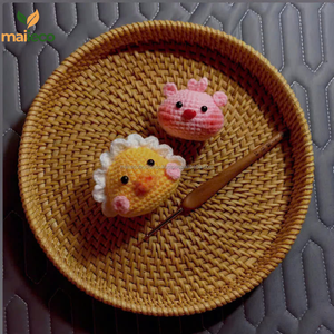 Plateau de service en rotin rond tissé à la main naturel Plateau de service en rotin rond Plateau tissé décoratif avec poignées pour table basse - Product Image 5