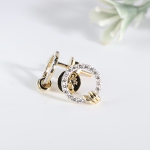 Pendientes Clásicos de Aro Abierto con Diamante Redondo Cultivado en Laboratorio, Tres Halo de Oro Amarillo, Envoltura de Alambre Pavé, Joyería de Regalo de Compromiso para Mujer - Product Image 4