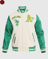 Veste universitaire pour homme Oakland A's, manches en cuir vert, logo brodé sur le devant, vêtements décontractés pour l'automne