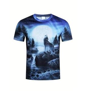 Ensemble T-shirt et short pour homme avec imprimé loup, design Forêt Nocturne par sublimation, tenue streetwear deux pièces en polyester, ensemble personnalisé - Product Image 5