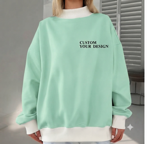 Sweat-shirt oversize pour femme, vert menthe, col montant, à sequins, style streetwear, avec impression de lettres personnalisée, épaules tombantes, manches longues - Product Image 1