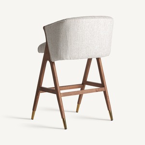 Luxury Teak Wood Upholstered Bar Chair Modern Counter <b>Stool</b> with Curved Backrest for Cafe Restaurant Island Hotel Furniture - Product Image 4