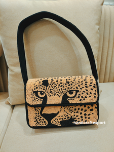 Sac à bandoulière de soirée chic et élégant pour femme, motif léopard perlé, style bohème indien, idéal pour le shopping et les fêtes - Product Image 1