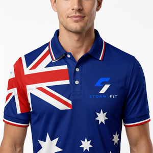 Chemise à manches courtes pour homme Storm Fit, imprimé drapeau australien, tricotée, respirante, séchage rapide, bleue, design sportif décontracté - Product Image 4