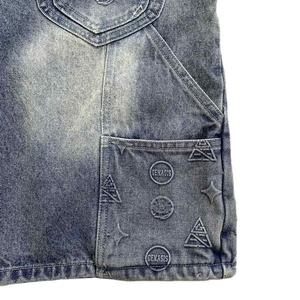 Pantalon court en jean décontracté pour homme, style streetwear, taille haute, broderie cristal, coupe ample, style charpentier, mode urbaine - Product Image 2