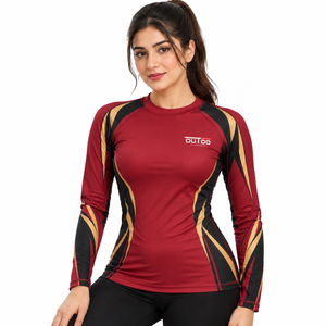<b>Women</b> <b>Rash</b> <b>Guard</b> Designed With Breathable Performance Knit Fabric Relaxed Athletic Fit Reinforced Underarm Panels Flexible - Product Image 1