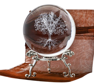 Esfera de Cristal con Diseño de Árbol de la Vida, Prensapapeles Decorativo de Madera Grabado con Láser, Esfera de Vida Vegetal, Decoración Novedosa para el Hogar, Diseño Zen Asiático - Product Image 1