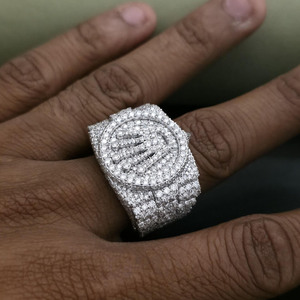 Anillo de compromiso de plata de ley 925 con corona de moissanita de corte brillante redondo, estilo totalmente cubierto de diamantes, para hombre, joyería hip hop - Product Image 3