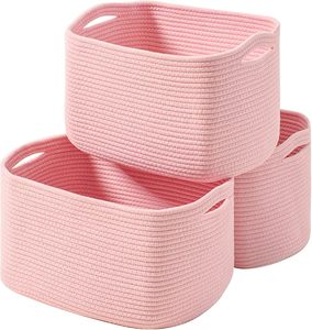 <b>Storage</b> Baskets for Organizing Shelves, Woven Cotton Rope Bins for Baby Nursery Organization, Book Toy Towel Organizer - Product Image 1