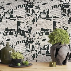 Papel Tapiz Moderno Autoadhesivo Blanco y Negro con Diseño de Periódico Vintage, Decoración de Pared Fácil de Aplicar - Product Image 4