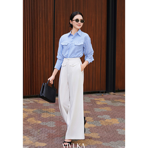 Women's Elegant <b>White</b> High Waist Straight Leg Tailored Casual Office <b>Trousers</b> Flap Pocket Detail Anti-Wrinkle Spandex/Polyester - Product Image 2