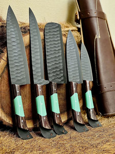 Hot Selling Handmade J2 Steel Powder Coated Hammered 5-Piece Durable <b>Sharp</b> Luxury Ambidextrous Kitchen Chef <b>Knives</b> <b>Set</b> W/Resin - Product Image 4