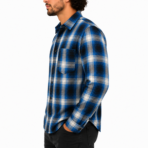 Chemise décontractée en flanelle unie pour homme, coupe classique, tricotée et brodée, 100 % coton, respirante et à séchage rapide, vente en gros - Product Image 3