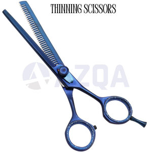 Stainless Steel Barber Hair Cutting and Thinning Scissors Set with Straight Razor Blue Color Coated with Leather <b>Case</b> Salon Kit - Product Image 2