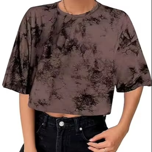 เสื้อครอปผู้หญิงฤดูร้อนที่ดีที่สุด ผ้าฝ้าย 100% ทรงหลวม สวมใส่สบาย คอกลม ระบายอากาศได้ดี พิมพ์ลาย ขายส่ง เสื้อยืดครอปผู้หญิง - Product Image 1