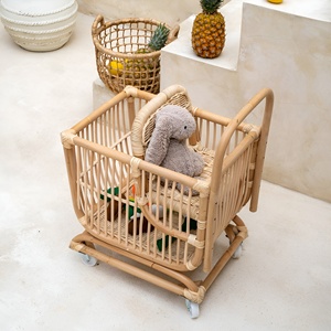 Chariot de courses en rotin sur roulettes, chariot de supermarché pour enfants, jouet pour jeux de rôle, chariot pour enfants, vente en gros - Product Image 2