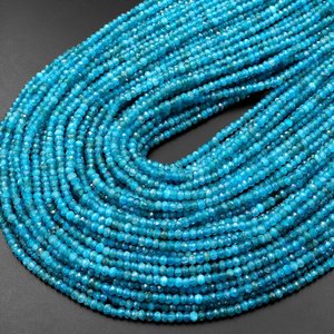 Cuentas facetadas de apatita azul natural en forma de rondel, hilo de microgema para fabricación de joyas, suministros de manualidades DIY, cuentas de gemas - Product Image 3