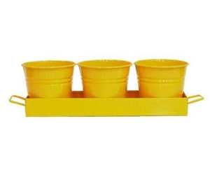 Yellow Metal Plant <b>Pot</b> Set with Tray for Indoor Flower Green Plant Desktop Use Modern Minimalist Design Powder Coated Finish - Product Image 1