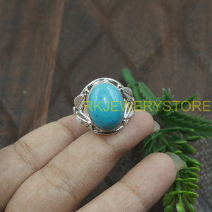 Anillo de Turquesa Natural Ovalada con Diseño de Hoja, Plata de Ley 925, Hecho a Mano, Estilo Boho Vintage, Joyería de Moda, Regalo Unisex para Hombre - Product Image 5