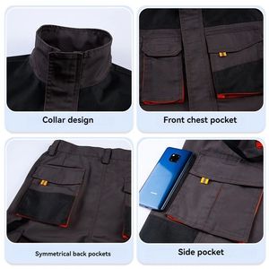 Ensemble de vêtements de travail pour hommes printemps-automne en sergé de coton respirant, résistant à l'usure pour chantier, vêtements de protection du travail, électrique - Product Image 5