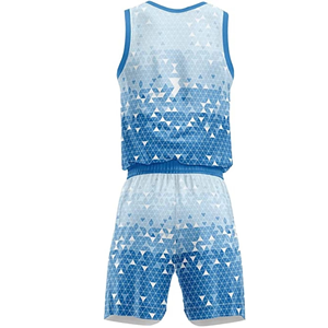 Ensemble de maillots de basket-ball personnalisés par sublimation, imprimé géométrique bleu, évacuation de l'humidité, vêtements de sport unisexes pour adultes - Product Image 6