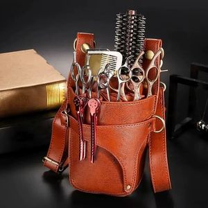 Étui de Barbier en Cuir Cognac Professionnel pour Ciseaux, Pochette à Outils de Coiffeur à Fond Arrondi avec Bandoulière OEM ODM - Product Image 2