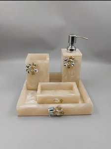 Marble Pattern Resin Bathroom Accessories Set Soap Dispenser Lotion Bottle Toothbrush Holder Soap Dish <b>Vanity</b> Tray Bath Decor - Product Image 2