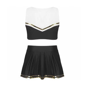 ชุดยูนิฟอร์มเชียร์ลีดเดอร์สีขาว เสื้อแขนกุดผ้าสแปนเด็กซ์ กางเกงขาสั้น โพลีเอสเตอร์ 100% ชุดสำหรับเด็กผู้หญิง รับสกรีนโลโก้ด้วยความร้อน - Product Image 2