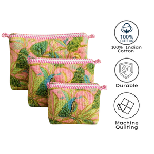 Juego de 3 Bolsas Acolchadas de Algodón con Estampado Jaipur Premium, Tintes No Tóxicos, Cierre de Cremallera Resistente, Impermeables y Ligeras - Product Image 3