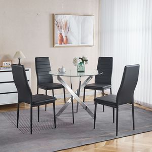Tavolo da pranzo moderno salvaspazio con piano in vetro temperato e gambe in metallo cromato incrociato per cucina o soggiorno - Product Image 4