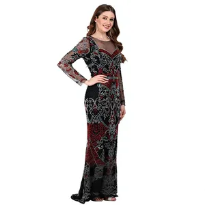 Elegant Sheath Evening Gown With Full Sleeve <b>Embroidered</b> Sweetheart Neck Floor-Length Dress Paisley Pattern - Product Image 4