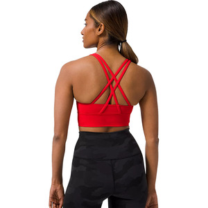 Women's Customized Fitness Logo Design Breathable Running Sports Padded <b>Bra</b> Medium Support <b>Racerback</b> 100% Nylon Yoga Vest Tank - Product Image 3