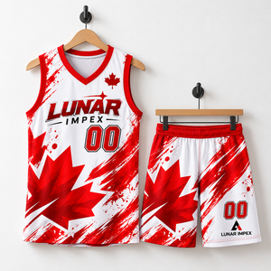 Pantalones Cortos de Baloncesto con Sublimación de Hoja de Arce Canadiense, Ropa Deportiva de Poliéster para Equipo, Transpirable, de Secado Rápido, Ecológica, Jersey Rojo - Product Image 3