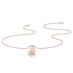 Collar con colgante de copo de nieve y diamantes, con eslabones circulares en oro rosa y diseño con acentos de cuentas de piedra blanca - Product Image 2