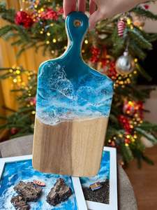 Planche à découper artisanale en résine Seafoam avec manche de couteau en bois - Non toxique, facile à nettoyer, passe au lave-vaisselle, épaisseur 1,3 cm - Product Image 6