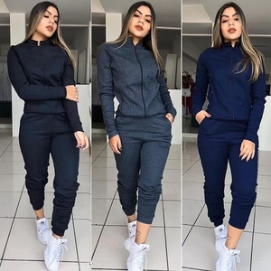New arrival custom design women's <b>zip</b> <b>up</b> <b>jackets</b> with zipper pockets & yoga pants two piece set - Product Image 2