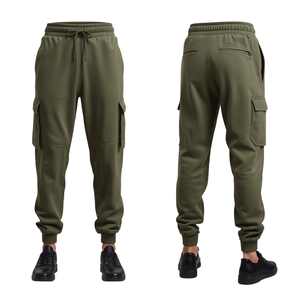 Pantalon de jogging unisexe vert olive en molleton bouclette, coton épais, basique et décontracté, le plus vendu - Product Image 1