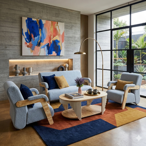 Juego de Sofás Modernos de Tela Gris con Estructura de Madera, Muebles para Sala de Estar, Diseño Ecológico con Acabado Mate - Product Image 3