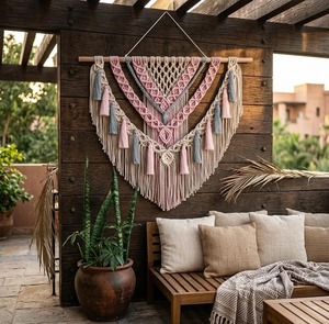 Décoration murale en macramé surdimensionnée et tendance aux couleurs vibrantes pour la décoration intérieure, les intérieurs élégants et les cadeaux, fabriquée en Inde. - Product Image 5