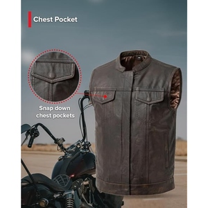 Custom <b>Men's</b> <b>Brown</b> Perforated Genuine Cowhide Leather Motorcycle Vest Stand Collar Biker Club Leather <b>Waistcoat</b> - Product Image 6