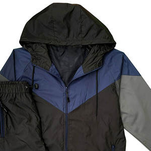 Conjunto de Chaqueta Cortavientos con Capucha para Hombre, Diseño Deportivo con Bloques de Color, Pantalones Largos, Secado Rápido, Poliéster, Ropa de Abrigo para Otoño - Product Image 2