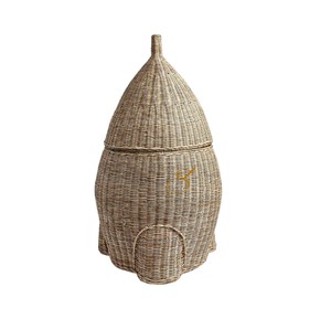 Cute Banana Shaped Rattan Storage <b>Basket</b> Handwoven Wicker Toy Organizer Bin Whimsical Decorative <b>Basket</b> <b>with</b> <b>Lid</b> for Kids Room - Product Image 3