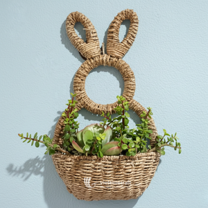 Bunny Shape Water Hyacinth Hand Woven <b>Wall</b> <b>Basket</b> with Handle Single Tier Eco-Friendly Storage for Home and Easter Decor - Product Image 2