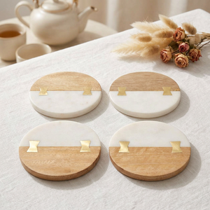 Ensemble de sous-verres en bois et marbre haut de gamme, élégants, résistants à la chaleur, protection de table pour la maison, le bar, la salle à manger, la décoration - Product Image 1