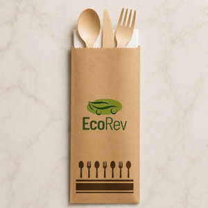 EcoRev ECO60 Model <b>Biodegradable</b> Cutlery Bags White <b>Paper</b> Twisted Handles Offset Printing Self Adhesive Seal Classic Style Food - Product Image 2