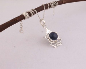 Colgante de Lapislázuli Natural, Plata de Ley 925, Joyería al por Mayor, Collar de Piedra Preciosa Azul Intenso para Mujer, Estilo Vintage Hecho a Mano - Product Image 6