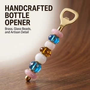 Abridor de Botellas Ecológico de Lujo Ba con Cuentas de Vidrio Coloridas, Accesorio de Bar de Madera y Latón, Diseño Reutilizable para Bodas y Uso Doméstico - Product Image 2