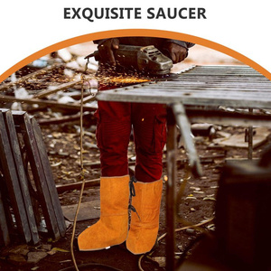 Cowhide Split Leather Welding <b>Boot</b> <b>Covers</b> Thermal Insulation Abrasion Resistant Knee Guard Protectors Gaiters Safety Clothing - Product Image 5