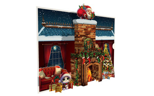 Carte de Noël pop-up avec Père Noël, cheminée, sapin et chat, impression numérique avec lumière et musique - Product Image 2